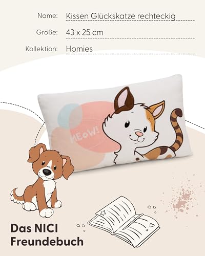 NICI Kissen Glückskatze 43x25cm - braun - Flauschiges Kuscheltierkissen für Jungen, Mädchen Kuscheltierliebhaber, ideal für Zuhause, Kindergarten oder unterwegs - 62164