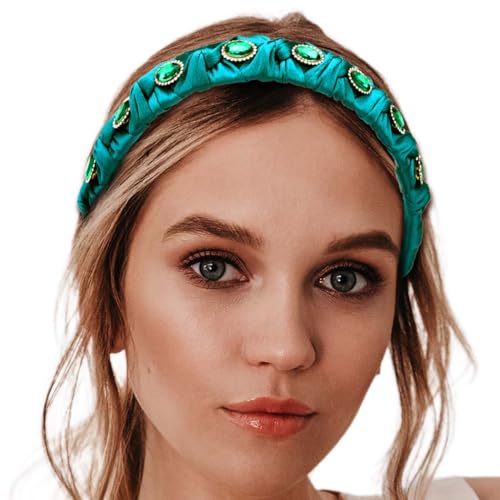 Sinalty Green Rhinestones Headbands Silk Headband Exquisite Thin Crystal Hair Accessories for Women
