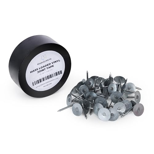 Mass loaded vinyl installation Kit - 100 Wide Cap Nails with One Rolll Seam Tape for Mass-loaded vinyl installation