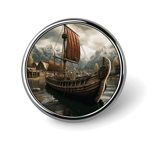 Broche ronde vieux bateau viking tendance bijou mariage et Saint-Valentin