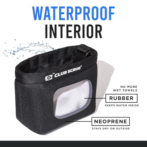 Image of Club Scrub Golf Club and Golf Ball Cleaning Bag, Waterproof Clean Face Technology Liner, Detachable Clip, Machine Washable, Cleans Club Grooves, Dry Exterior (Neoprene or Microfiber Option Available)