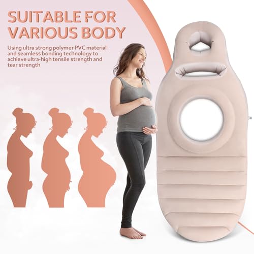 Eirolace Aufblasbares Schwangerschaftskissen, Yogamatte Für Schwangere Mit Loch, Bequeme Beflockte Luftbett für Schwangere Frauen, Bauchlage Matte, Ganzkörperunterstützung Schmerzlinderung(Beige)