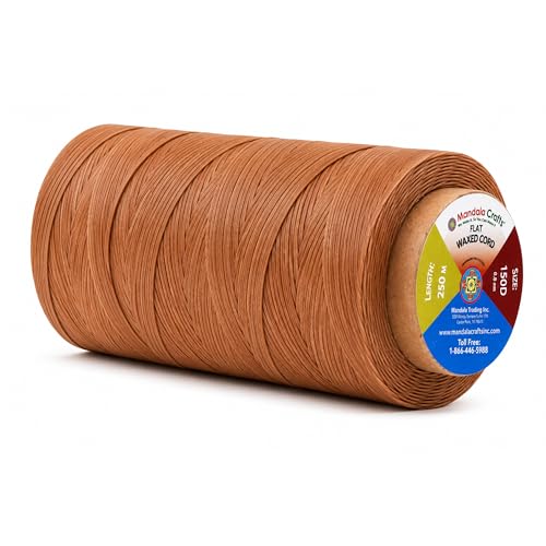 Mandala Crafts 150D 0.8mm Camel Flat Waxed Thread for Leather Sewing