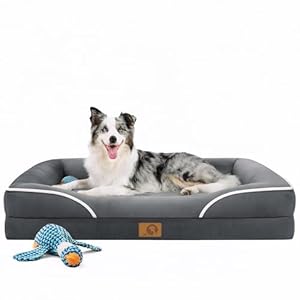 Homemate Dog Bed Large Sized Dog: 42×30 inch Orthopedic Large Dogs Bed XL Outdoor Pet Cat Bed Sofa Supplies with Toy Dogs Crate Pad Couch with Removable Washable Cover & Non-Slip Botton Dark Grey