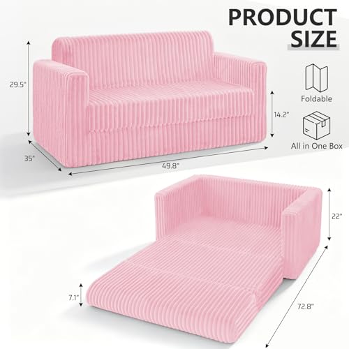 Image of HABUTWAY 49.8 inch Loveseat Boneless Couch, 4-in-1 Convertible Sofa Bed, Plush Fur Folding Futon Sofa Bed Couches Without Pillow for Living Room, High-Density Foam Support, No Assembly Required, Pink