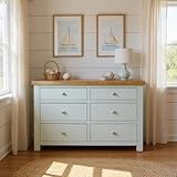 GROFurniture Chunky Oak Top Chest of Drawers Bedroom, 6 Drawer Storage Chest for Bedroom Solid TULIP Wood Frame and Ready Assembled. Elegant Bedroom Furniture, Light Grey or Snow White