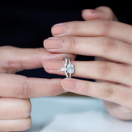 Certified Moissanite Bridal Ring Set in Silver, D-Vs1 Quality, Moissanite 6X8 mm Oval Engagement Ring and Enhancer4