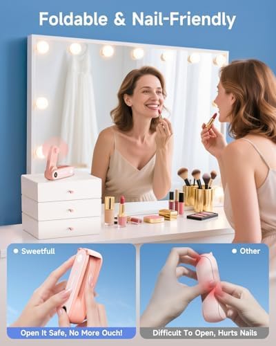 Image of SWEETFULL Portable Handheld Mini Fan with LED Display, 3-in-1 Personal Foldable USB Rechargeable Hand Held Fan & Flashlight for Travel, Lash Eyelash, Cute Small Pocket for Women, Girls