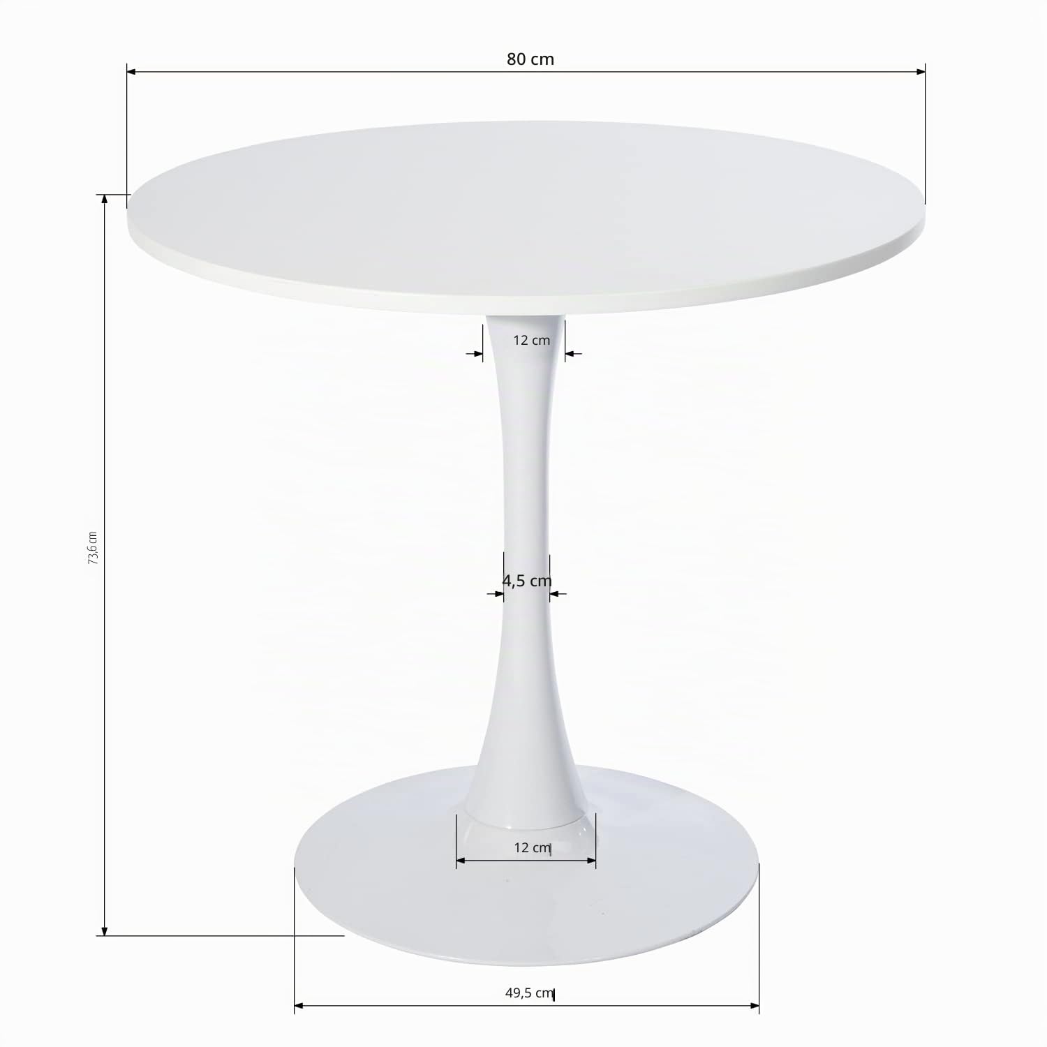 MEUBLE COSY Tavolo da Pranzo Rotondo scandinavo 2-4 Persone per Soggiorno Cucina, in Legno di ingegneria e Metallo, Bianco, 80 x 80 x 73 cm, 80x80x73cm
