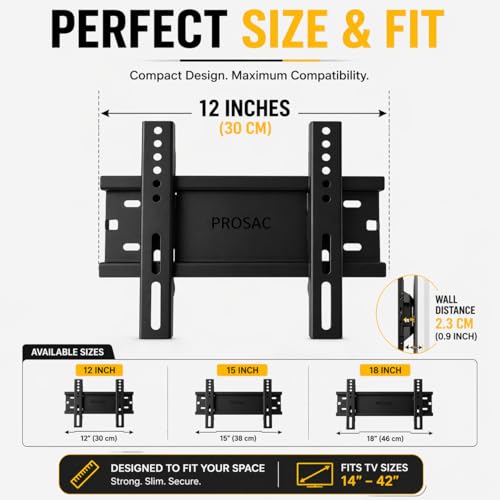 Image of PROSAC Heavy Duty TV Wall Mount Bracket for 14-42 Inches LED /HD /Smart TV'S, Universal Fixed TV Wall Mount Stand(12 Inch) Pack of 10