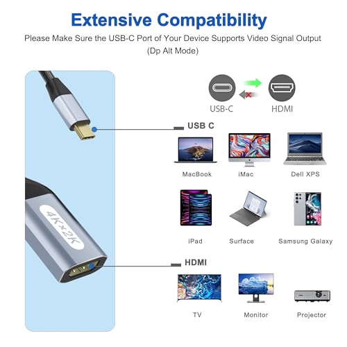 Adaptador tipo C a HDMI compatible con iPhone 15 MacBook Chromebook Galaxy 7