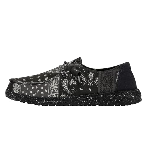 Image of HEYDUDE Women's Wendy Patch Geo Bandana Nights Size 6 Black | Womena€s Shoes | Womena€s Lace Up Loafers | Comfortable & Light-Weight