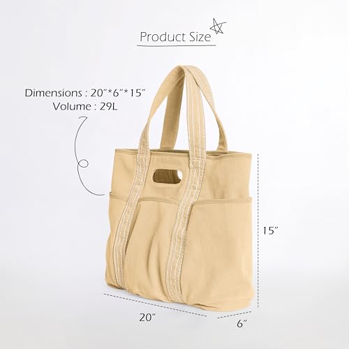 Image of ODODOS 29L Oversized Canvas Tote Bag Large Capacity Open Top Shoulder Bags for Gym Workout Shopping Beach Travel