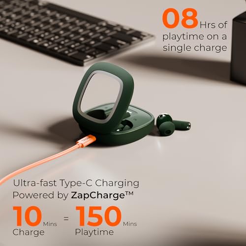 Image of Apex S1 True Wireless Earbuds, 100H Playtime, ZapCharge, Quad MEMS Mic, Power Play Low Latency, IPX4, 360 Spatial Soundstage,Bluetooth v5.3, BassXpand, Dual Pairing (Tiffany Green)