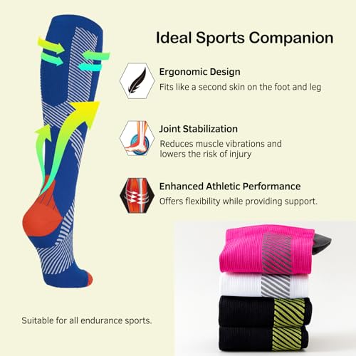 ONDACORE Kompressionsstrümpfe Sport, Laufstrümpfe Damen & Herren, Kompressionssocken mit Anti-Blasen Schutz, Stützstrümpfe für Muskelerholung & Workouts(Blau,S-M)