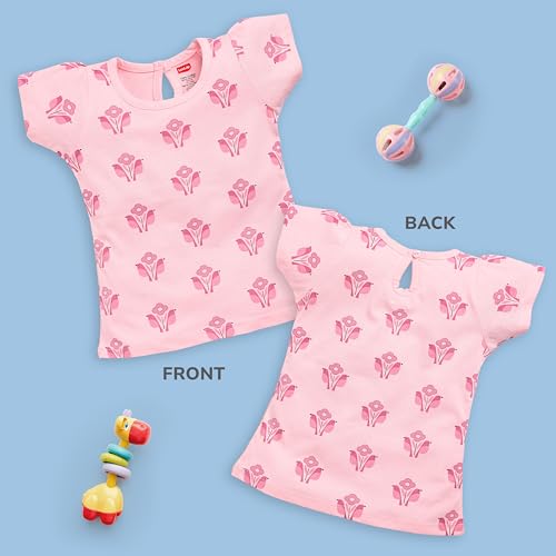 Image of LuvLap Baby Girls Regular Fit 100% Cotton Half Sleeves Girls Top Pack of 5