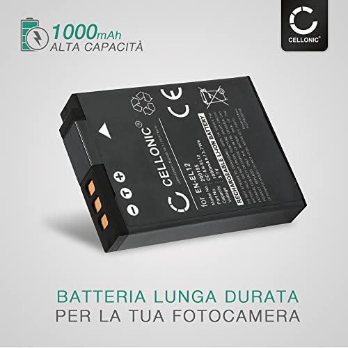 CELLONIC® 2X Batteria EN-EL12 Compatibile con Nikon CoolPix A900 W300 S9900 S9700 S9500 S9300 S9100 S8200 S6300 AW130 AW100s AW110s 1000mAh + Caricabatterie MH-65 di Ricambio, pila + Caricatore