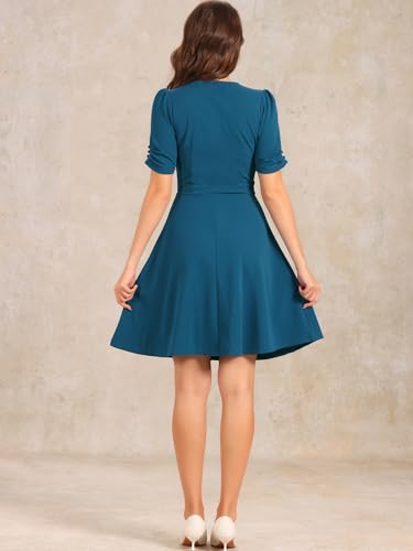Image of Allegra K Formal Work Dress for Women's Puffy Sleeve A-Line V Neck Office Dresses