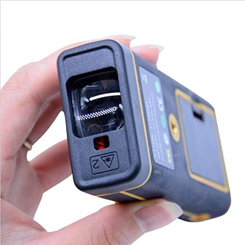 Close-up of the laser aperture and receiver lens on the SNDWAY SW-E80 Laser Distance Meter.