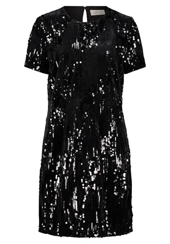Cartoon Damen Pailletten-Kleid Kurzarm Schwarz,40