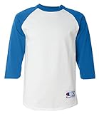 Champion Men's Raglan Baseball T-Shirt, White/Team Blue, Medium