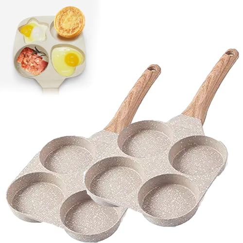 Qixfyze Sartén Antiadherente De 4 Agujeros, Ideal for Cocinar Panqueques Y Huevos Saludables. Ideal for Desayunos, Panqueques, Hamburguesas Y Sándwiches. Apta for Cocinas De Gas Y De Inducción.(2PCS)