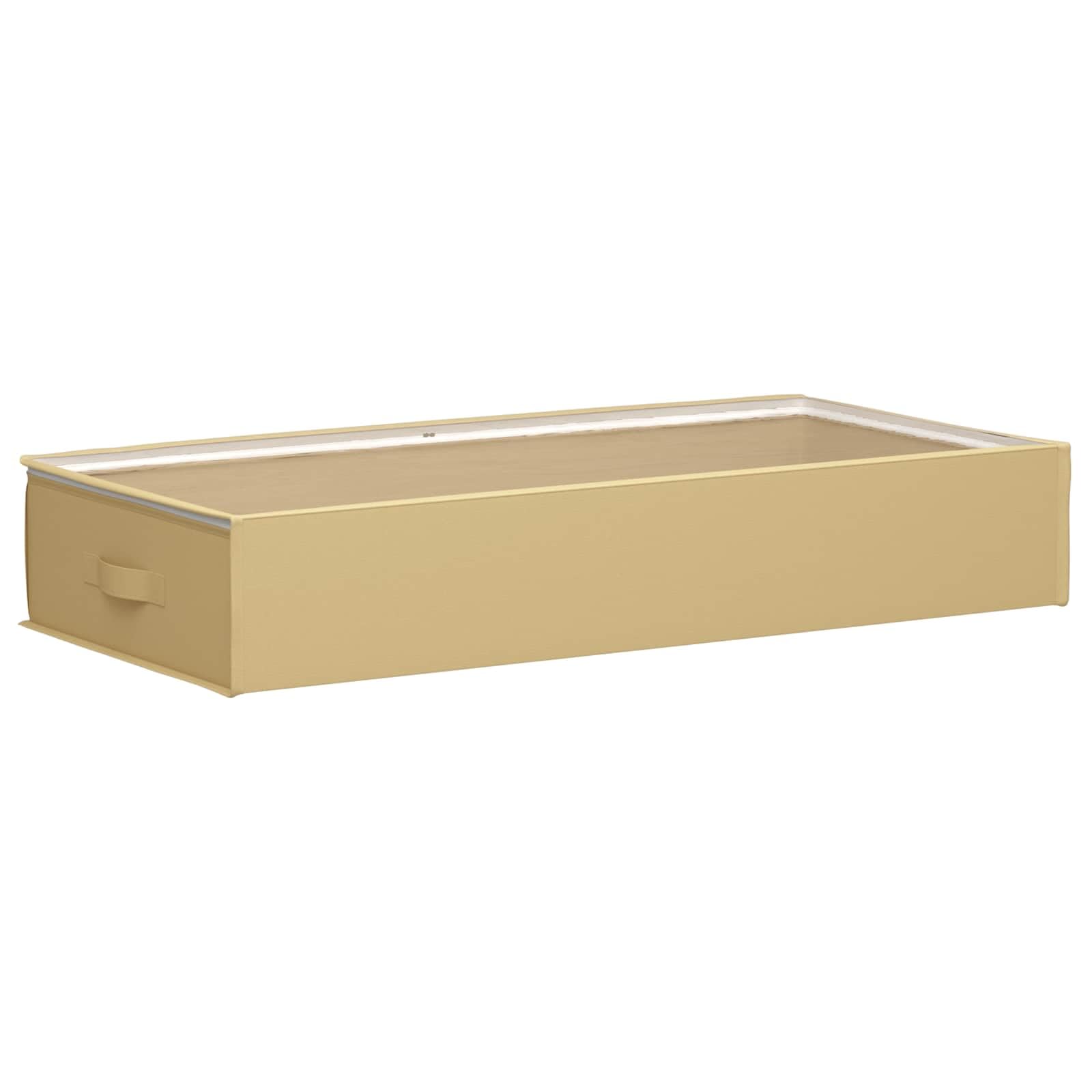 6 Scatole Stoccaggio Con Finestra Trasparente 100x50x18 cm Crema | Tessuto non tessuto traspirante, pieghevole, maniglie laterali, doppie cerniere, per vestiti e biancheria