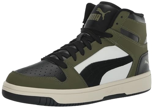 PUMA Men's REBOUND LAYUP WINTER Sneaker, PUMA White-PUMA Black-PUMA Olive, 11