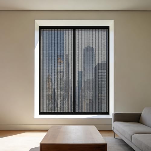 Cortinas Mosquitera Ventana 115 x 150 cm Protección Contra Mosquitos y Moscas Window Mosquito Net Fácil de Ensamblar Autoadhesivo para Todas Las Ventanas, Negro