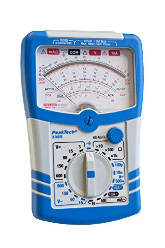 PeakTech 3385 Multimètre analogique – Compteur avec voltmètre, ampèremètre, testeur de continuité, ohms, dB, 600 V AC DC 10 A, convient pour installation électrique 230 V, P 3385