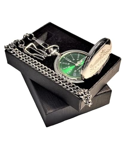 Engraved Pocket Watch, Green Dial With Roman Numerals, Comes With The Chain, Fitted Box And Engraving. Vintage Style Gold Pocket Watch Personalized (Black) #TOP3