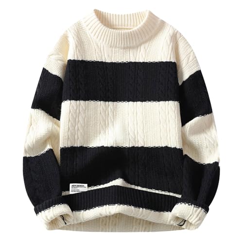 Pull en tricot pour homme col rond pull rayé coupe ample vêtement tendance hiver