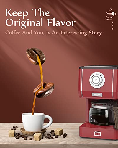 Amaste Coffee Maker, 25 Oz Drip Coffee Machine With Glass Coffee Pot, Retro Style Coffee Maker With Reusable Coffee Filter & Three Brewing Modes, 30Minute-Warm-Keeping #TOP4