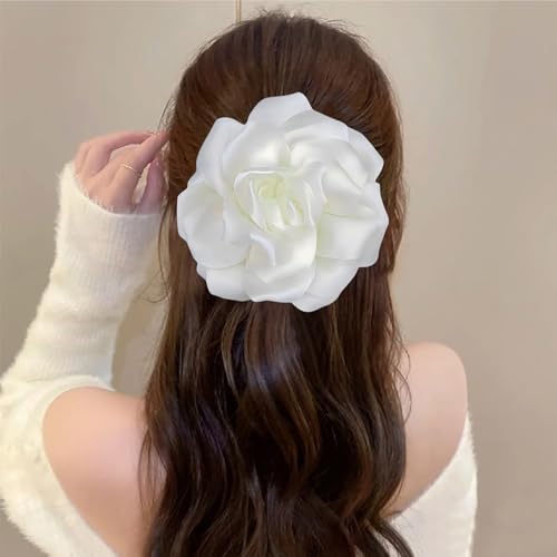 Image of Flower Brooch Pins for Women 5.5in Lapel Pins Large Rose Floral Brooches Dainty Satin Fabric Brooches Rose Flower Hair Clips Wedding Party Dance Clothes Accessories Jewelry