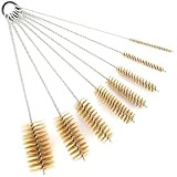 WMXXBRU 12 Inch Long Brass Tube Brushes for Pipe Cleaning Set with Brass Bristles, Tube Bottle Brush Kit, 8 Sizes for Auto Parts, Bottles, Guns, Tubes, Etc, Yellow, WMXX-BRASS-12