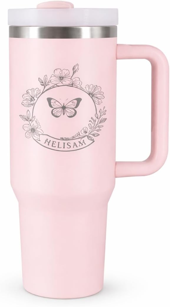 40oz Insulated Stainless Steel Tumbler with Handle & Lid – Vacuum Sealed Travel Cup for Hot & Cold Drinks (pink)