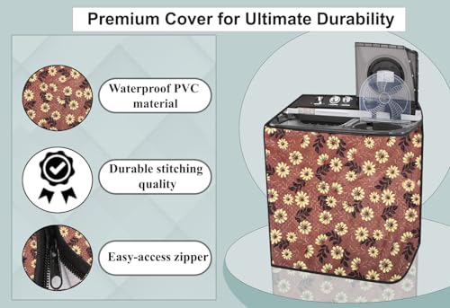 Image of Stylista PVC Washing Machine Cover Compatible for GODREJ 7KG Semi-Automatic Top Loading WSAXIS 70 5.0 SN2 T BR, Sprig Pattern Brick