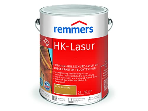 Remmers HK-Lasur 3in1 eiche rustikal, 5 Liter, Holzlasur aussen, 3n1: Imprägnierung, Grundierung & Lasur, Holzschutz vor Feuchtigkeit & UV-Strahlung