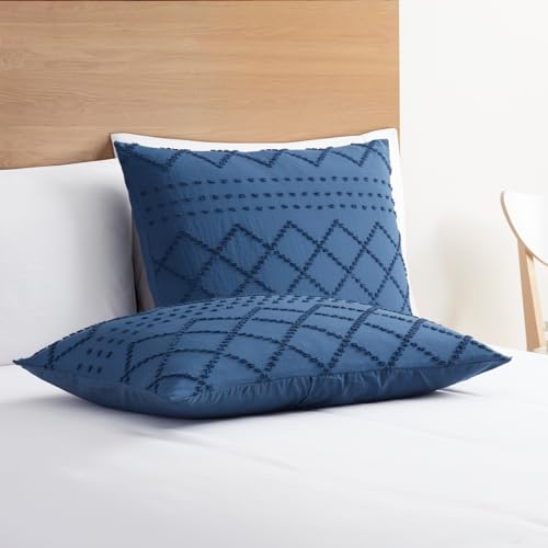 Image of Hearth & Harbor Boho Bedding Sets & Collections - Boho Duvet Cover Twin, 2 Piece Twin Duvet Cover Set, Double Brushed Navy Duvet Cover with Zipper Closure, 1 Duvet Set 68x90 inches and 1 Pillow Sham