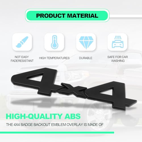 Image of Universal 4x4 Decal Blackout Emblem Sticker, 3D Raised ABS Badge Strong Adhesive, Logo Side Fender Trunk Badge for SUV Truck Pickup Model