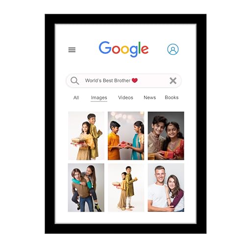 Image of Wood Customized Google Page Wall Mount Rectangular Photo Frame With 6 Photo Upload Collage Photo Print, Gift For Brother, Sister,Birthday, Rakhi (A4),Black