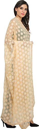 Phulkari Dupatta from Punjab with Embroidered Bootis in Self-color Thread - Chiffon2