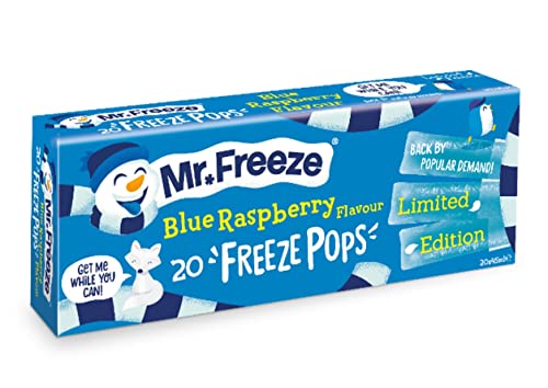 Mr Freeze Ice Pops - Naturally Flavoured Ice Lollies - Blue Raspberry Flavour Vegan Friendly Freeze Pops, 20 x 45 ml (8-Pack)