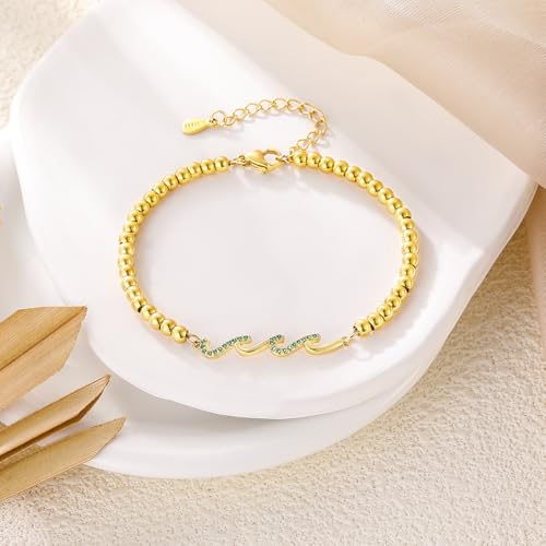 Image of Gift for Daughter Sister Bestie Friends Mom The Waves of Life We've Through Together Wave Bracelet Women Birthday Retirement Insprational Gifts for Her