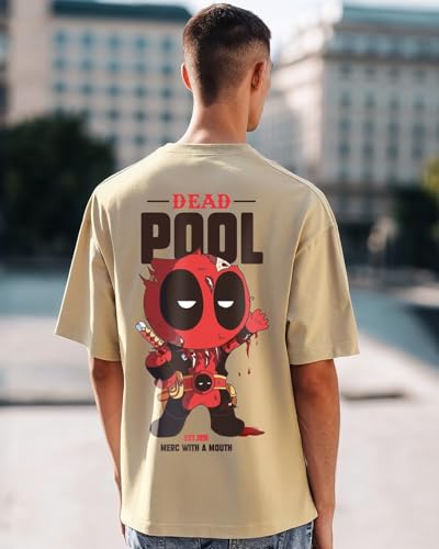 Image of Bewakoof X Marvel Deadpool Men's 100% Cotton Graphic Print Oversized Fit Half Sleeve Round Neck T-Shirt | Casual Wear | Street Wear | Oversized t Shirt for Men Cotton | Baggy