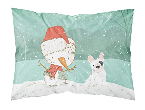 Caroline's Treasures CK2087PILLOWCASE Piebald French Bulldog Snowman Christmas Fabric Standard Pillowcase Lightweight Super Soft Easy Care Decorative Artwork Pillowcase, Standard