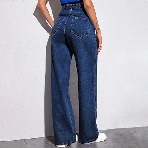 Sweatpants That Look Like Jeans for Women Wide Leg Sweatpants High Waist Baggy Straight Leg Boyfriend Jeans w/Pockets4