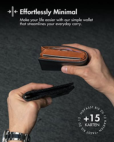 iwantit Airtag Wallet for Men, Genuine Leather Wallet with Stealth Pocket for Airtag,RFID Blocking Wallet with ID Window and Money clip for 14 Cards,Apple Airtag Wallet with Gift Box (Carbon)3