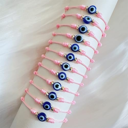 Image of BONITTER Evil Eye Protection Bracelet Set, 12 Pack Adjustable Red 7 Knot Lucky String Amulets, Black and Pink Friendship Bracelets for Women, Men, Boys, Girls (12, Red)