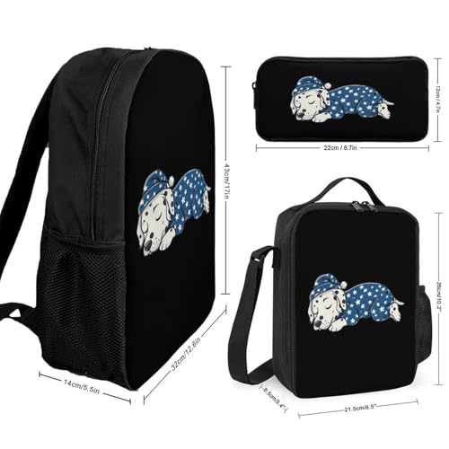 Sleeping Dalmatian Dog Classic Backpack Lunch Bag Pencil Case 3 Piece Set Travel Daypack2